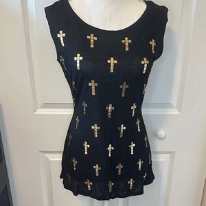 Romeo & Juliet Couture Black and Gold Cross Tank Top